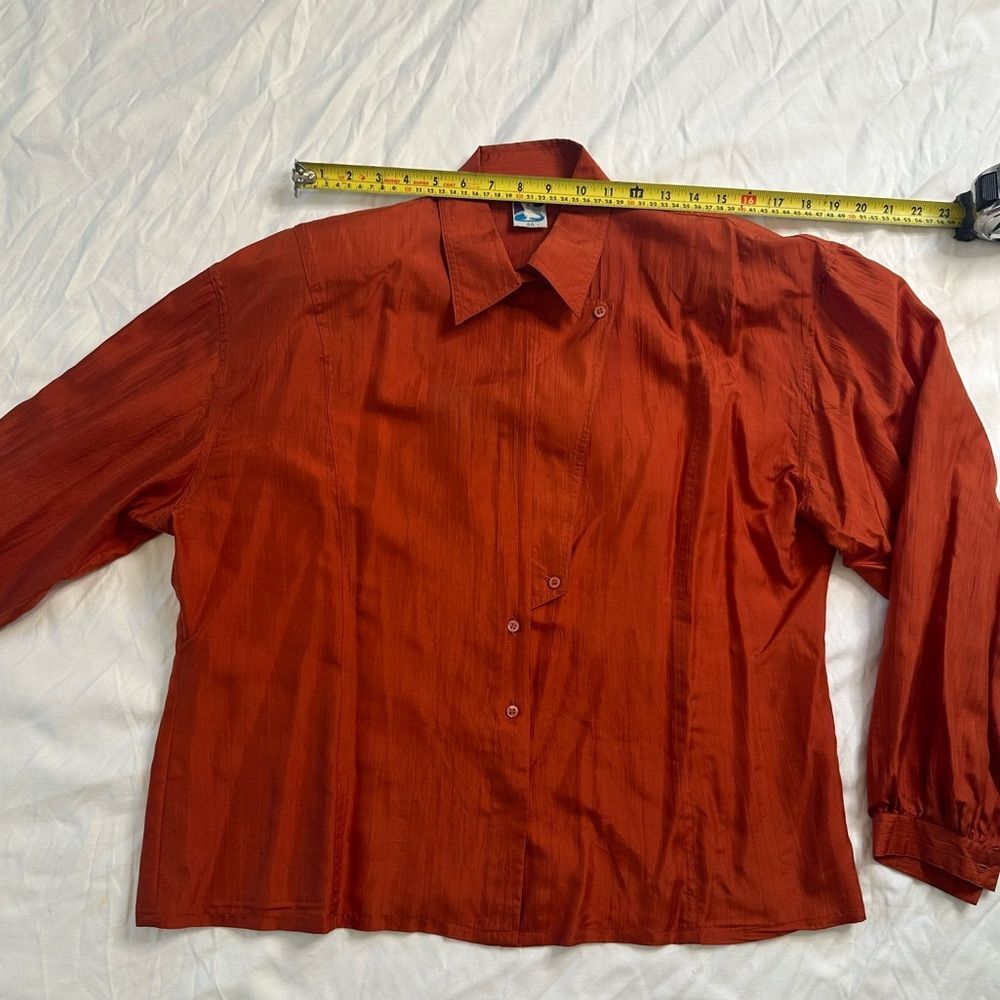 Vintage Yessica by C&A 100% Silk Rust Orange Asymmetrical Button Blouse (US 12) - Picture 10 of 14